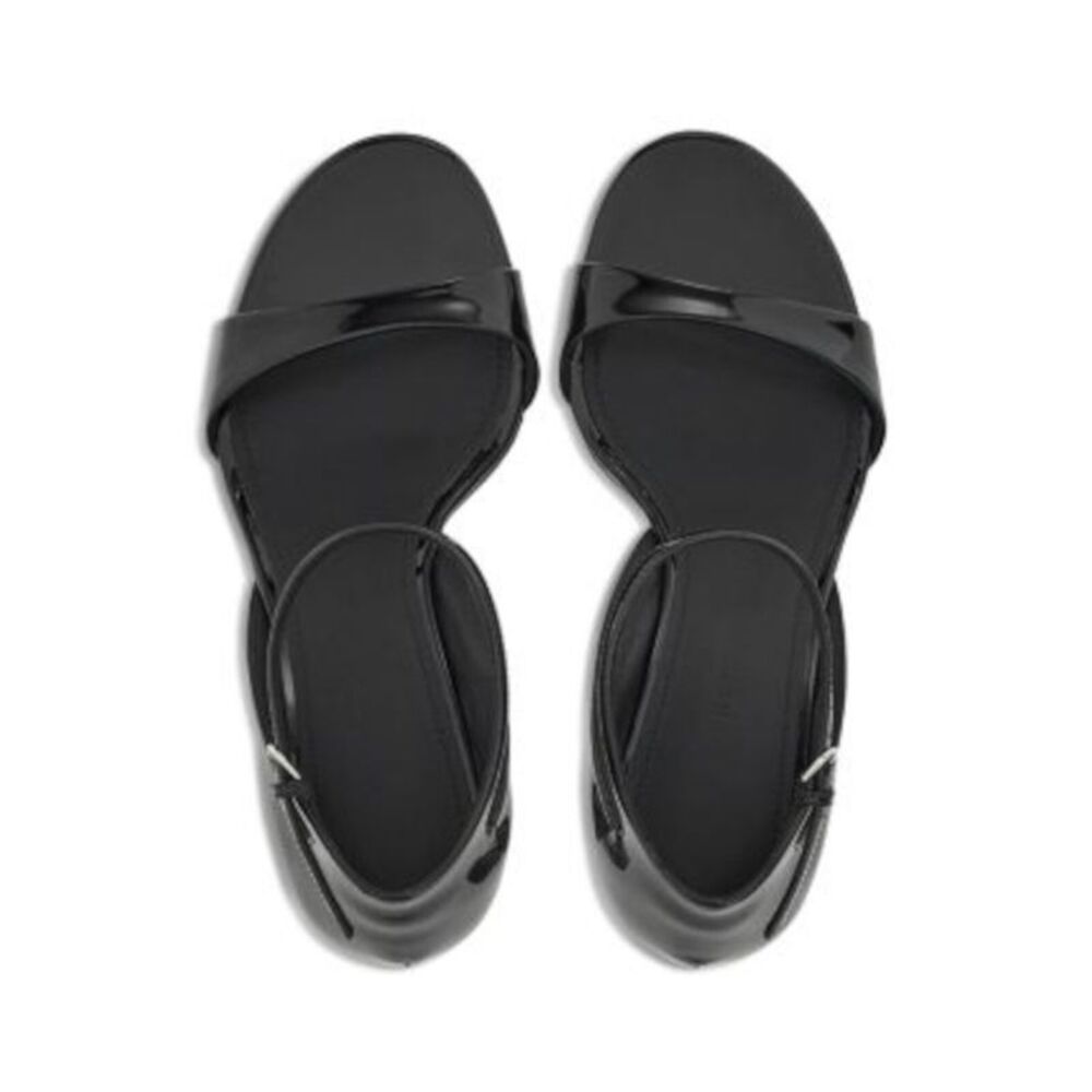 FERRAGAMO Womens Black Padded Vidette Open Toe Wedge Leather Heeled Sandal 6.5 C - Picture 3 of 4